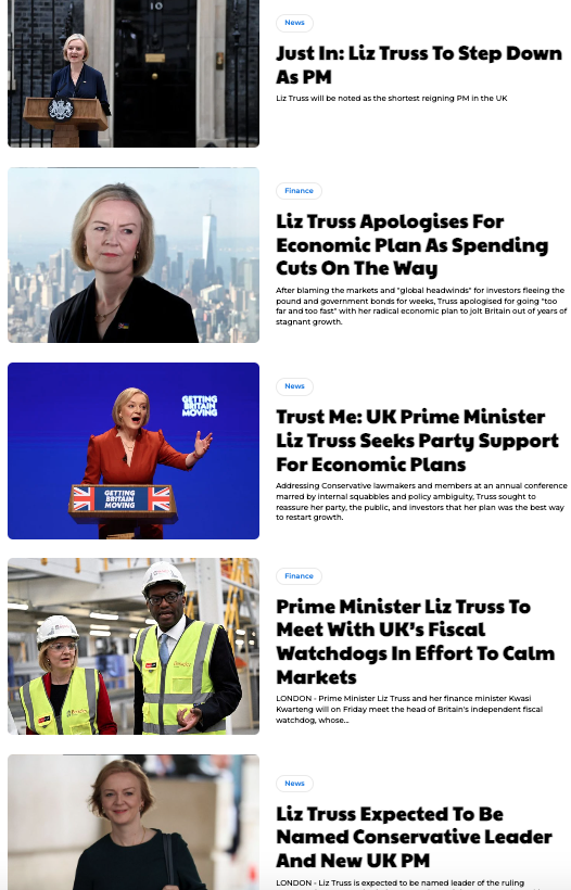 Within Six Weeks of Liz Truss Appointment As Uk's PM, NMH had published articles of her struggling efforts to stabilise the UK economy. Apparently these were not good enough.