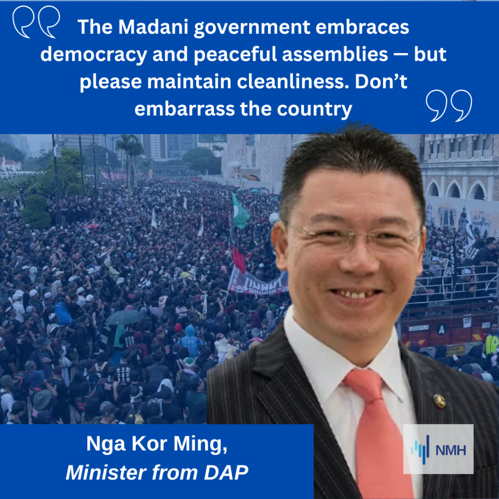 Nga - Turun | Nmh Nga Kor Ming Chose to Focus on Trash Left by the Turun Anwar Demonstrators, Lamenting in a Local Daily That the Protesters Had "thrown Rubbish Everywhere."