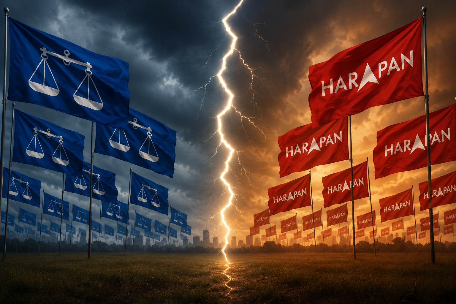 Once partners in government, Barisan Nasional and Pakatan Harapan now find themselves on opposing sides in Negeri Sembilan, as the 1 August state election tests not only who will govern the state, but the future shape of political alliances in Putrajaya. AI-generated image.
