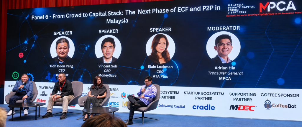 Panelists and Moderator Discuss the Next Phase of Equity Crowdfunding (ecf) and Peer-to-peer (p2p) Financing in Malaysia During Panel 6 of the Malaysia Private Capital Forum 2026 at Menara Affin @ Trx, Kuala Lumpur, on September 3, 2026.